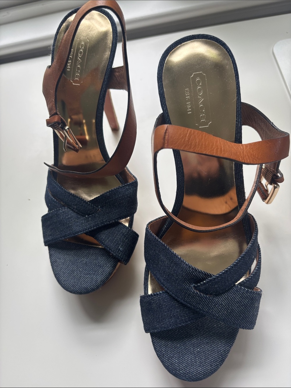 Coach Dani Denim and Leather Sandal
